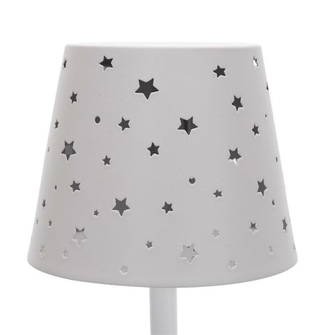 Lampa stołowa ładowana z ażurowymi gwiazdkami biała