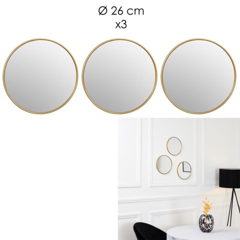 Zestaw 3 luster Toronto złotych, okrągłych 26cm Zestaw 3 luster Toronto złotych, okrągłych 26cm