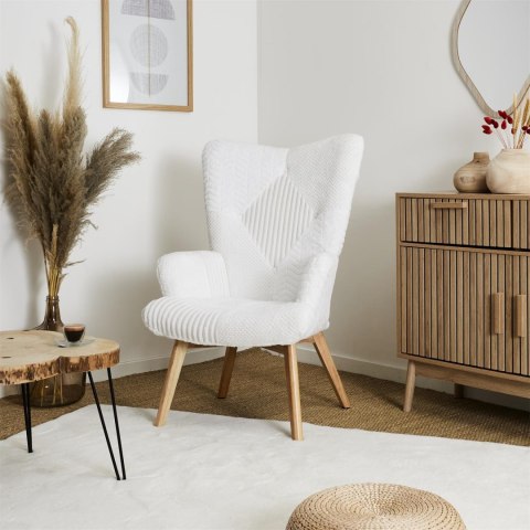 Fotel uszak Helsinki biały patchwork