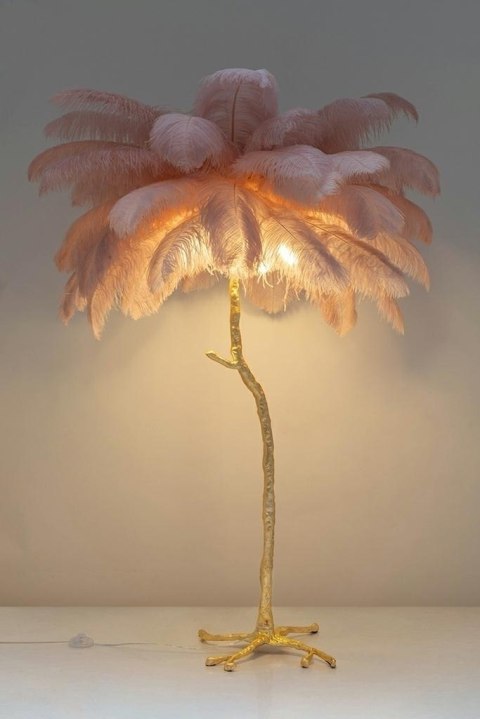 Lampa podłogowa TIFFANY 175 różowa mosiądz / naturalne pióra Lampa podłogowa TIFFANY 175 różowa mosiądz / naturalne pióra