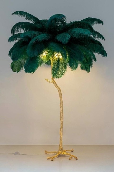 Lampa podłogowa TIFFANY 175 zielona mosiądz / naturalne pióra Lampa podłogowa TIFFANY 175 zielona mosiądz / naturalne pióra
