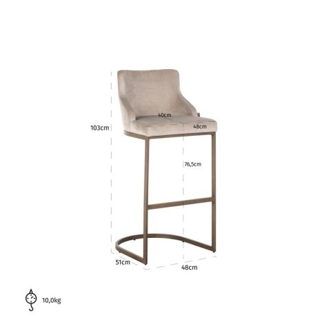 RICHMOND krzesło barowe BOLTON 76 khaki - welur, złota podstawa RICHMOND krzesło barowe BOLTON 76 khaki - welur, złota podstawa