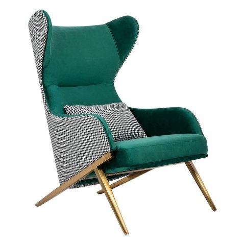 Fotel HAMPTON VELVET ciemny zielony tkanina pepitka biało - czarna Fotel HAMPTON VELVET ciemny zielony tkanina pepitka biało - czarna