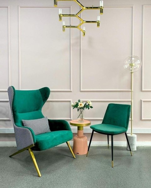 Fotel HAMPTON VELVET ciemny zielony tkanina pepitka biało - czarna Fotel HAMPTON VELVET ciemny zielony tkanina pepitka biało - czarna