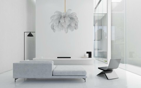MOOSEE lampa wisząca TIFFANY 135 biała mosiądz / naturalne pióra