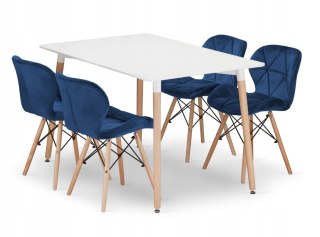 Zestaw stół prostokątny ADRIA 120x80 biały + 4 krzesła LAGO granatowe
