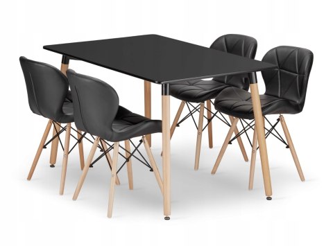 Zestaw stół prostokątny ADRIA 120x80 czarny + 4 krzesła LAGO czarne ekoskóra Zestaw stół prostokątny ADRIA 120x80 czarny + 4 krzesła LAGO czarne ekoskóra