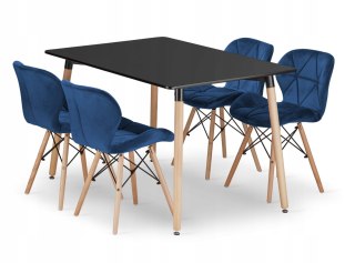 Zestaw stół prostokątny ADRIA 120x80 czarny + 4 krzesła LAGO granatowe