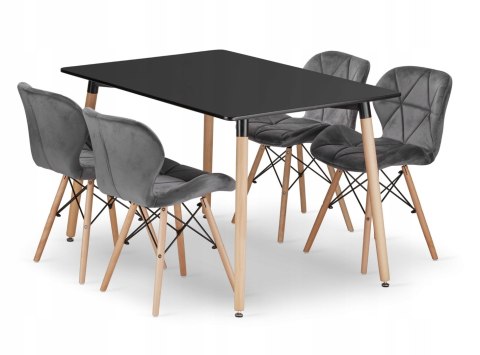 Zestaw stół prostokątny ADRIA 120x80 czarny + 4 krzesła LAGO szare Zestaw stół prostokątny ADRIA 120x80 czarny + 4 krzesła LAGO szare