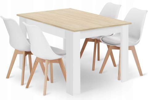 Zestaw stół prostokątny 120x80 dąb sonoma + 4 krzesła MARK białe Zestaw stół prostokątny 120x80 dąb sonoma + 4 krzesła MARK białe