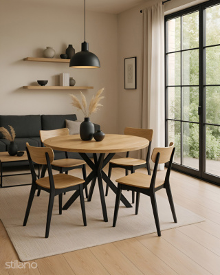 Jadalnia Scandi Loft - ZESTAW okrągły stół + 4 krzesła