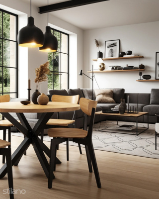 Jadalnia Scandi Loft - ZESTAW okrągły stół + 4 krzesła