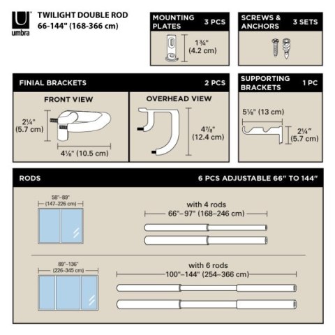 UMBRA karnisz TWILIGHT DOUBLE 168 - 365 cm czarny mat UMBRA karnisz TWILIGHT DOUBLE 168 - 365 cm czarny mat