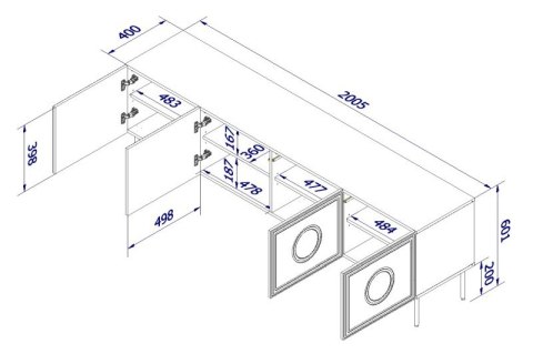 PALAZZO szafka RTV 200 (4D) czarny mat/ dąb craft PALAZZO szafka RTV 200 (4D) czarny mat/ dąb craft