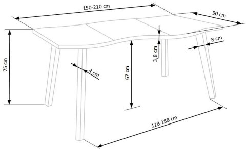 DICKSON 2 stół rozkładany 150-210/90 cm, blat - naturalny, nogi - czarny DICKSON 2 stół rozkładany 150-210/90 cm, blat - naturalny, nogi - czarny