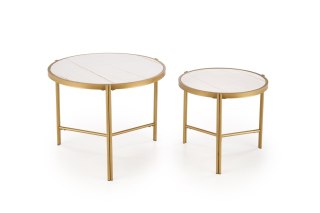 FATIMA zestaw 2 ław, biały marmur / złoty