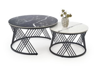 FLAMINGO zestaw 2 ław, czarny marmur / biały marmur / czarny