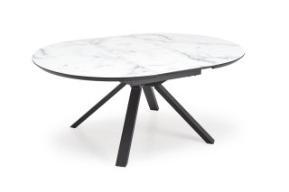 VERTIGO stół rozkładany okrągły 130-180 cm - blat biały marmur, nogi czarny