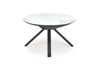 VERTIGO stół rozkładany okrągły 130-180 cm - blat biały marmur, nogi czarny