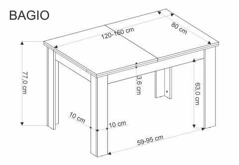 BAGIO stół rozkładany 120-160/80 cm dąb artisan/czarny BAGIO stół rozkładany 120-160/80 cm dąb artisan/czarny