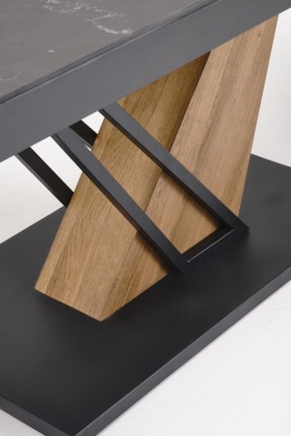 VOLANT 140 stół rozkładany, blat - czarny marmur, nogi - dąb złoty / czarny