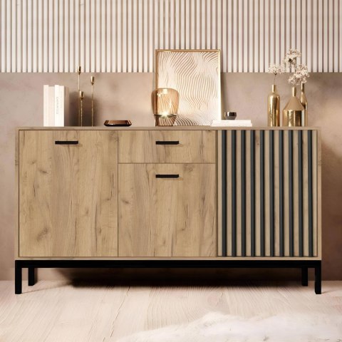 LAMINO KM-1 komoda dąb craft/czarny, nogi: czarny LAMINO KM-1 komoda dąb craft/czarny, nogi: czarny