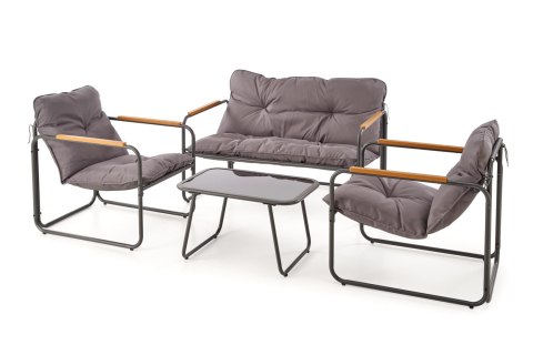 HUDSON, zestaw ogrodowy ( sofa, fotel 2x, ława ), popielaty / brązowy HUDSON, zestaw ogrodowy ( sofa, fotel 2x, ława ), popielaty / brązowy