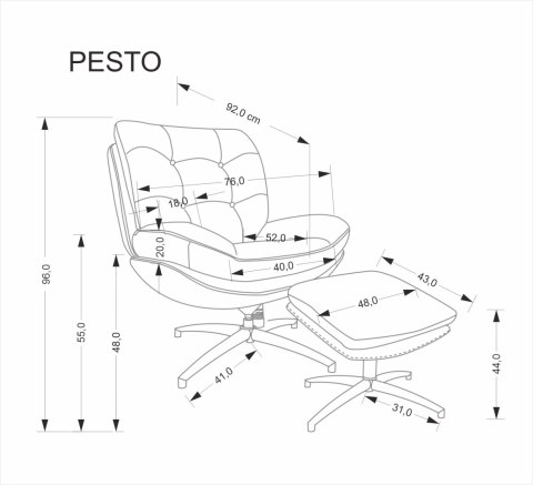 PESTO fotel z podnóżkiem / funkcja kołyski, popielaty PESTO fotel z podnóżkiem / funkcja kołyski, popielaty