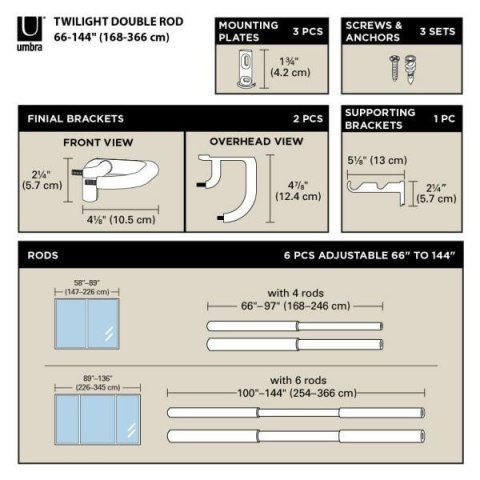 UMBRA karnisz TWILIGHT DOUBLE 168 - 365 cm srebrny UMBRA karnisz TWILIGHT DOUBLE 168 - 365 cm srebrny