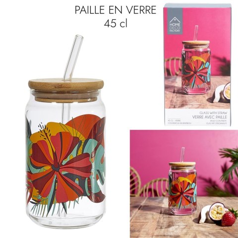 Szklanka Exotic Paradise 450ml ze słomką i bambusową pokrywką