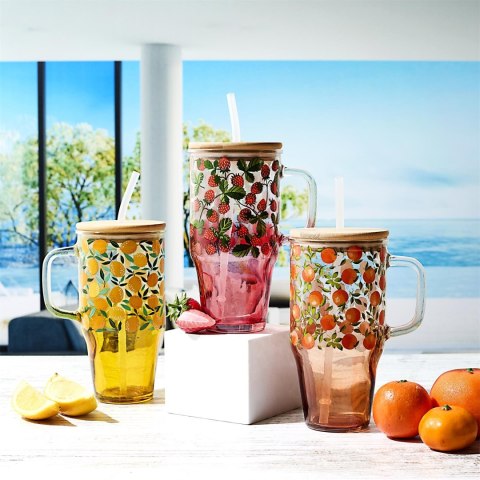 Kubek z pokrywką i słomką Soleo 650ml pomarańcze